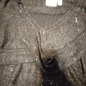 RD Style Black V-Neck Sweater Sparkle Front Sheer Back